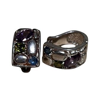 Authentic Multigem 925 Sterling Silver Brilliantly Handcrafted Earrings Huggies